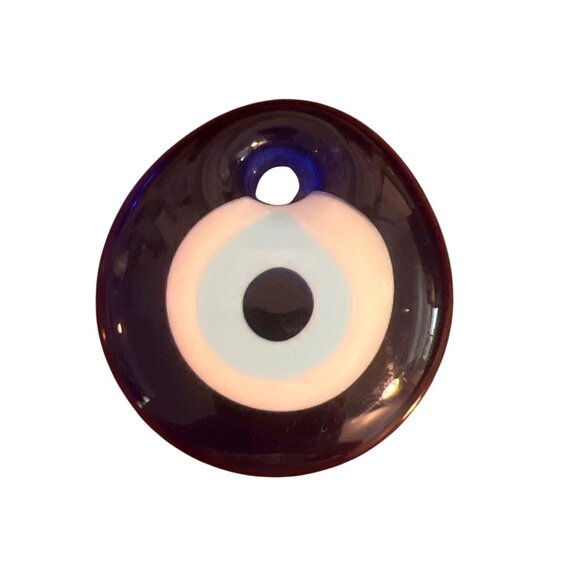 Vintage Cobalt Blue Glass Evil Eye Pendant Charm Amulet Wall Round Estate 1.5" - Picture 1 of 4